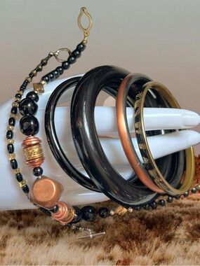 bangles and bracelets Black copper and gold tones beaded